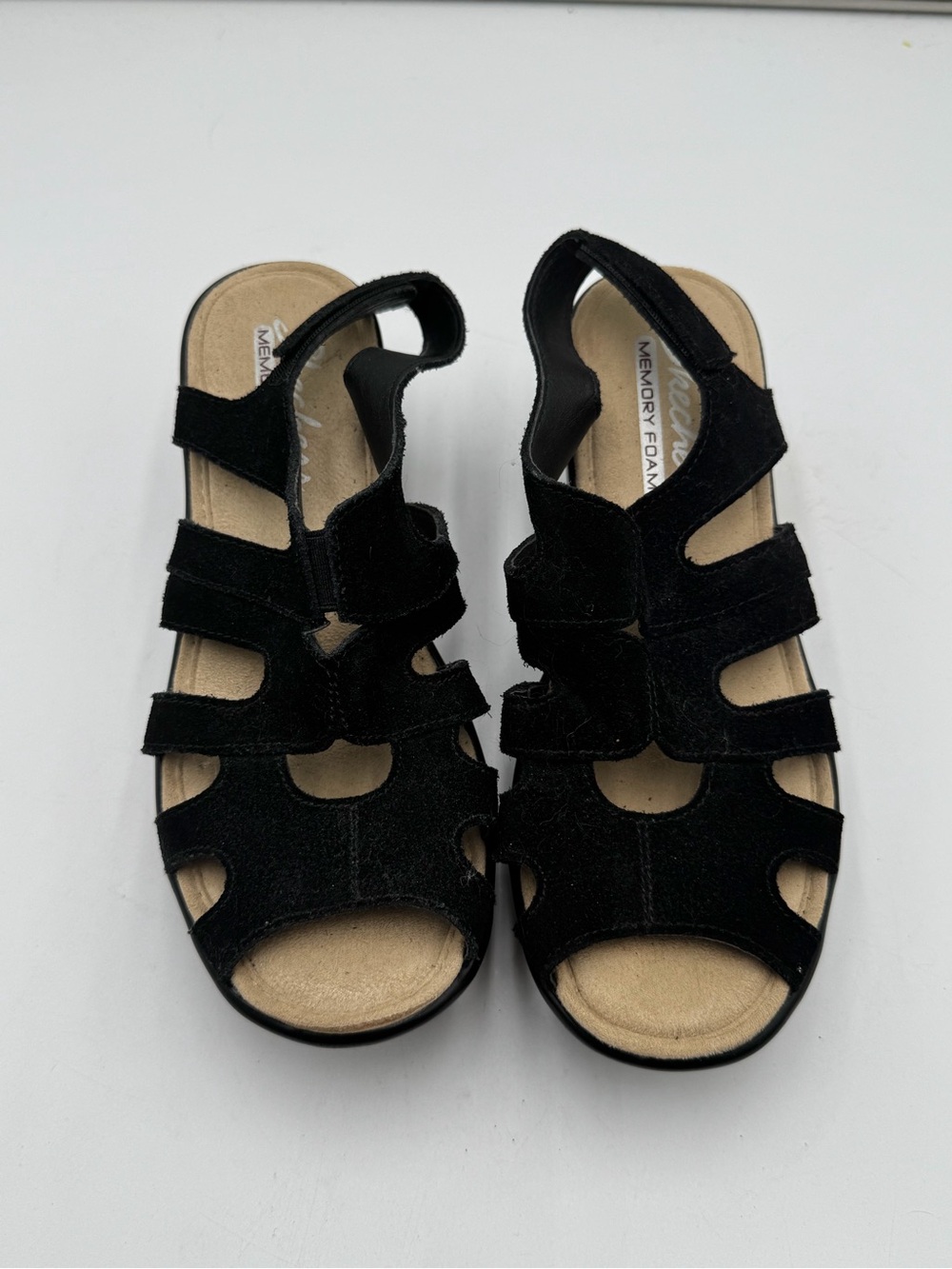 Skechers Memory Foam Black Comfort Wedge Sandals Womens Size 6 Adjustable